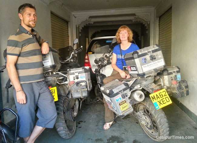 Two Bikers One World: British couple on Motorcycles reaches Udaipur