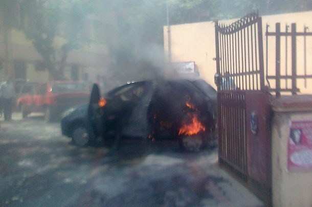 Car Gutted at LIC Office