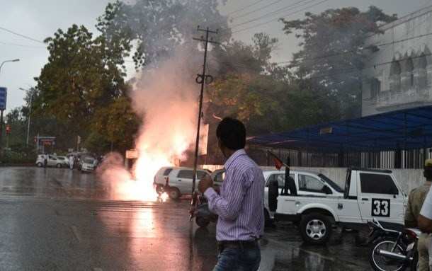 Fire with Blasts in Electricity Pole outside Collectorate, no causalities