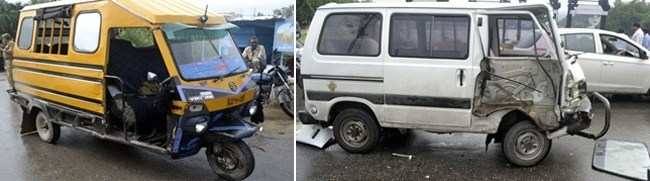 3 Women passengers injure as Inattentive Auto driver crushes to van