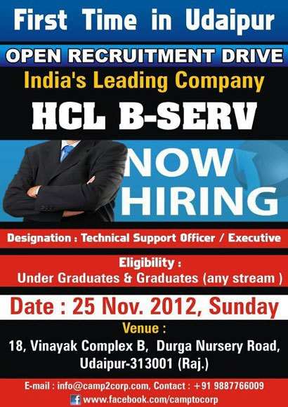 HCL to hire from Udaipur in an Open Drive
