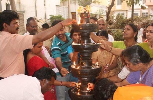 Traditional Stone Lamp laid on Lord Ayyappas birthday