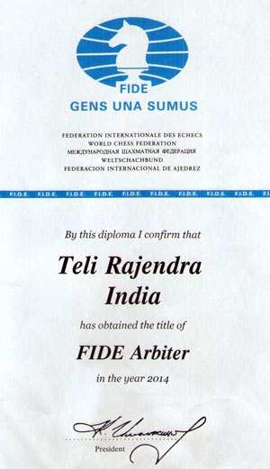 Rajendra Teli receives title of FIDE Arbiter