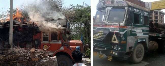 2 Trucks catch fire, no casualty