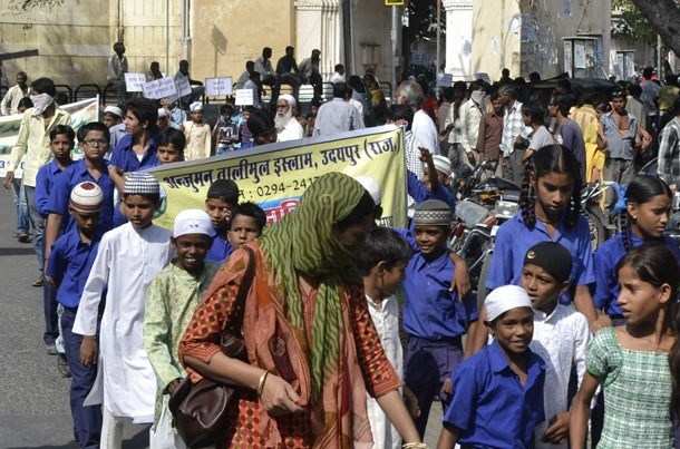 Madrasa students rallied to raise awareness for education among minorities