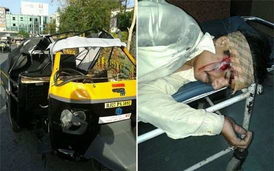 5 injured in a Motorbike-Rickshaw Collision at Chetak Circle