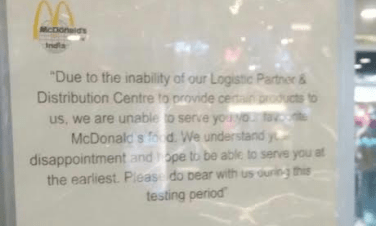 McDonald’s at Udaipur shuts down