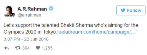 AR Rahman catapults Bhakti Sharma Crowdfunding Campaign