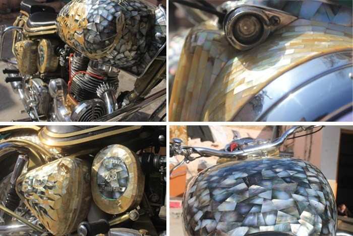 Udaipur Artist embeds Royal Enfield motorcycle with 27kg Sea Shells