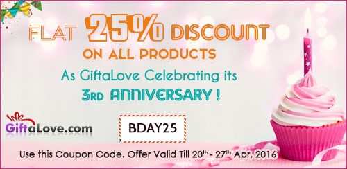 Giftalove.com Marks 3rd Anniversary – FLAT 25% Discount!