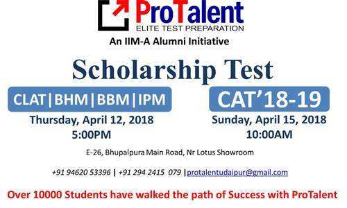 Scholarship Test for CLAT IPM BHM BBA and CAT Aspirants 12, 15 April