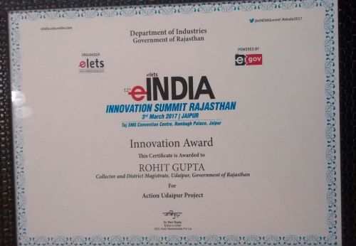 Udaipur Collector Awarded for Innovation – Action Udaipur