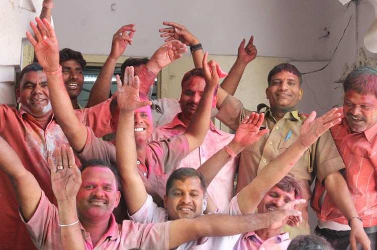 Policemen Celebrate Holi, a day after public celebration