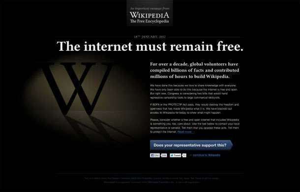 Wikipedia blackouts on Wednesday