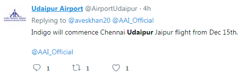 Chennai-Udaipur flight to begin from Dec 15