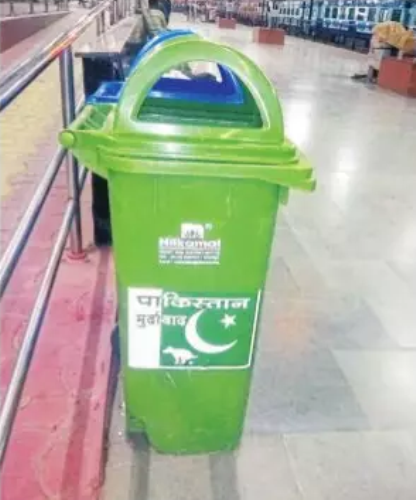“Pakistan Murdabad” stickers on dustbins at Udaipur railway station