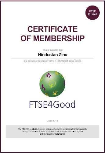 Hindustan Zinc enters FTSE4Good Index Series for the 3rd consecutive year with significant improvement in ratings