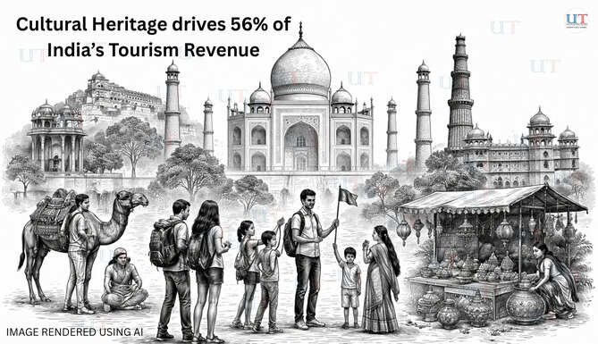 Tourists exploring historic Indian heritage site representing growth in cultural tourism