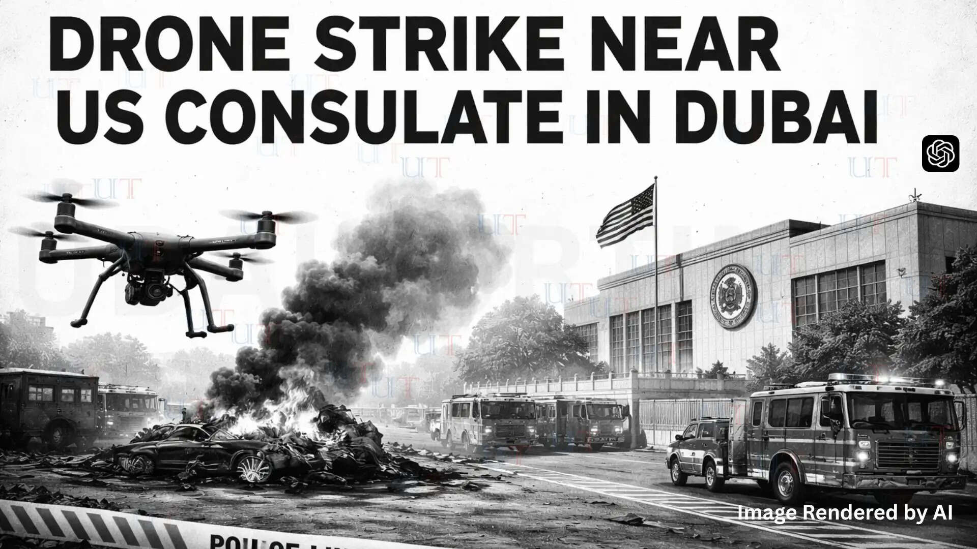 Fire reported near United States Consulate General Dubai after suspected drone incident on Al Seef Road