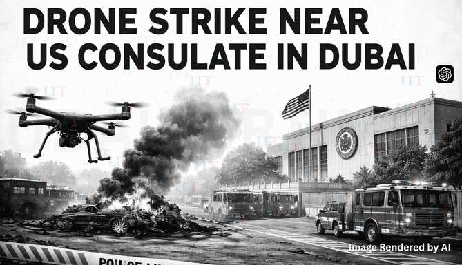 Fire reported near United States Consulate General Dubai after suspected drone incident on Al Seef Road