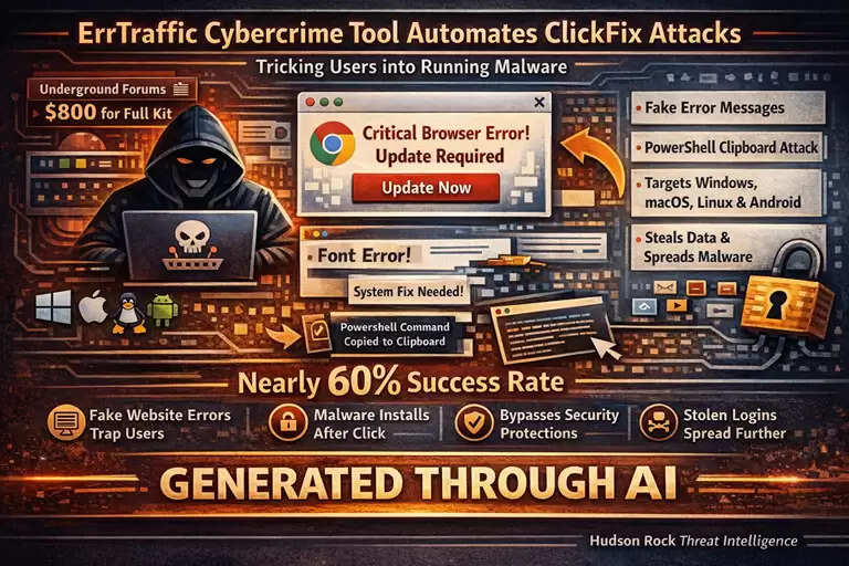 ErrTraffic cybercrime tool using fake browser error messages to launch ClickFix malware attacks | ErrTraffic Tool Powers Fake Error ClickFix Malware Attacks