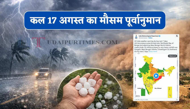 कल का मौसम : हरियाणा-राजस्थान समेत 19 राज्यों में भारी बारिश का अलर्ट ! देखें ताजा पूर्वानुमान
