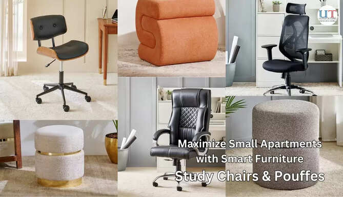 small home furniture, space-saving furniture, smart furniture for apartments, study chairs for small spaces, pouffes for small homes, compact living solutions, foldable chairs, storage pouffes, small apartment design, multifunctional furniture, tiny home tips, home office furniture, Udaipur interior ideas, Rajasthan small home solutions