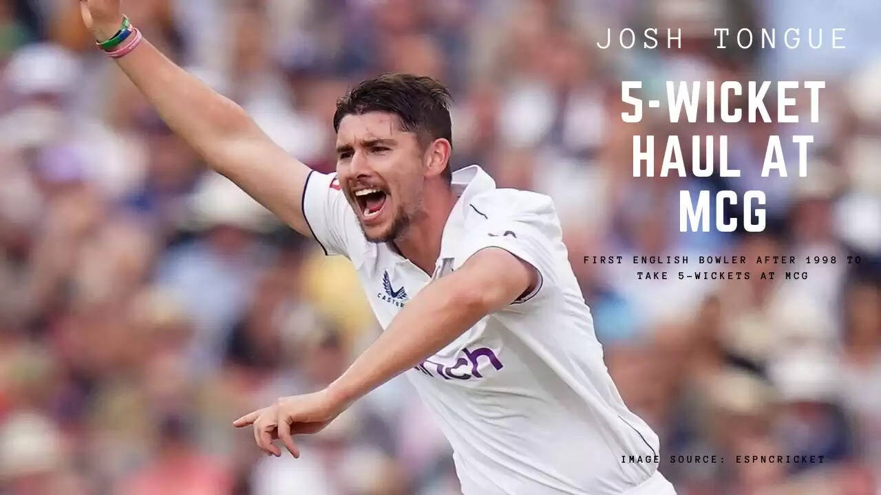 Josh Tongue celebrates after taking a five-wicket haul for England at the MCG Boxing Day Test against Australia