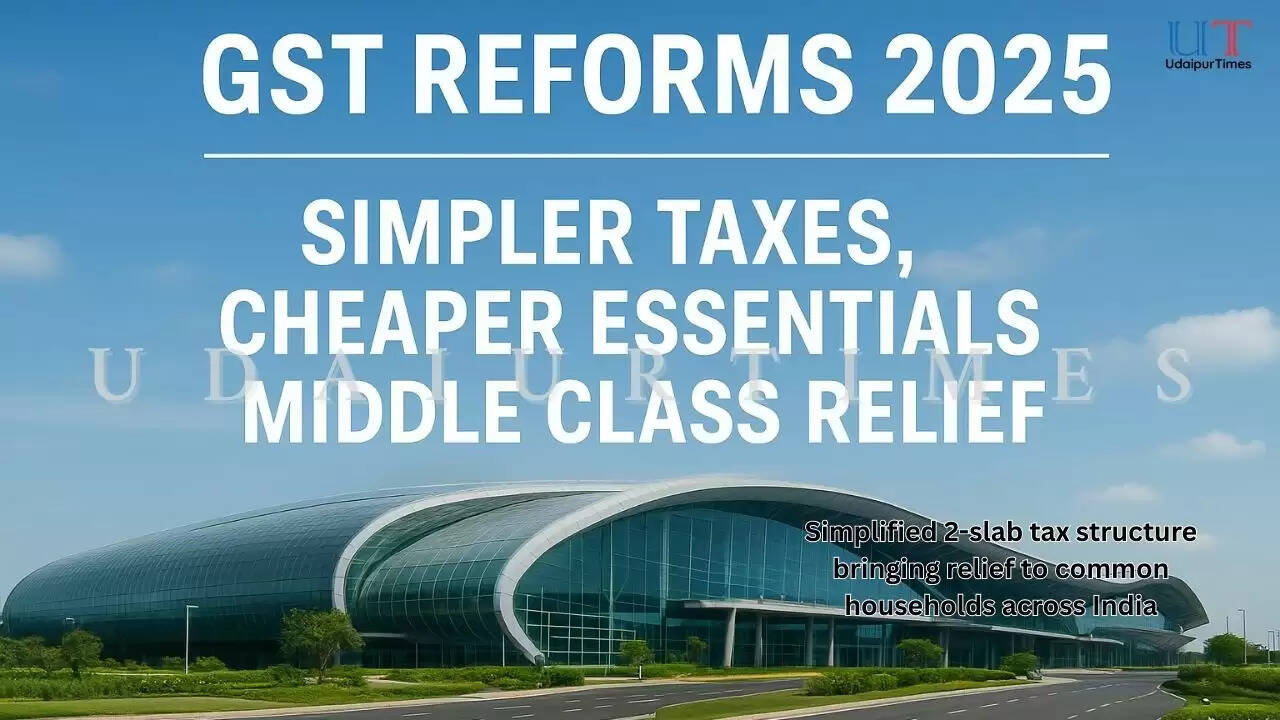 GST Reforms 2025 infographic showing 2-slab tax structure and rate cuts on FMCG, medicines, insurance, and agriculture items
