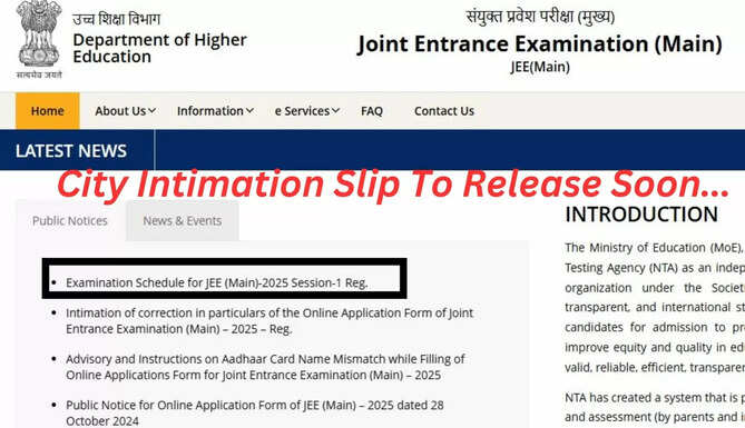 City Intimation Slip JEE Main 2025