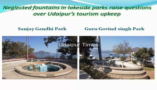 Beglect fountains in lakeside parks