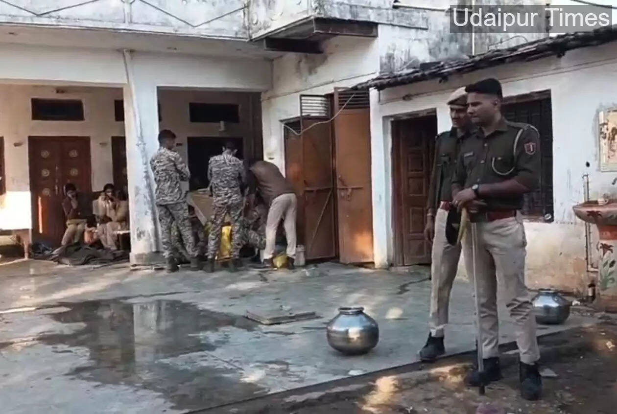 Chittorgarh Police seizing drugs, cash, vehicles and electronic equipment during Operation Vish Haran MD factory raid