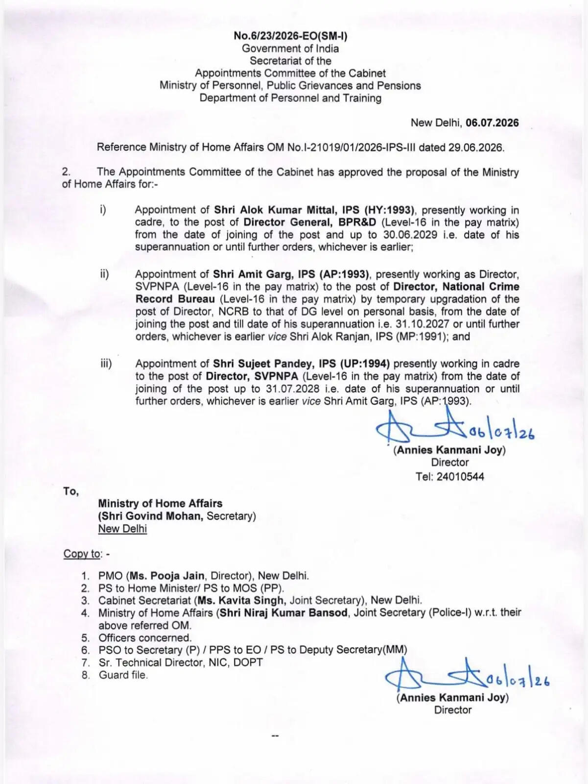 IPS आलोक मित्तल को मिली BPR&D के DG पर नियुक्ति, आदेश हुए जारी