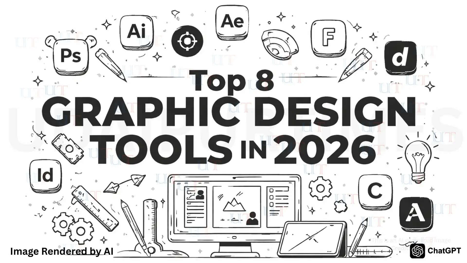 Top graphic design tools used by designers in 2026 including Photoshop, Illustrator, Figma, Canva and After Effects.