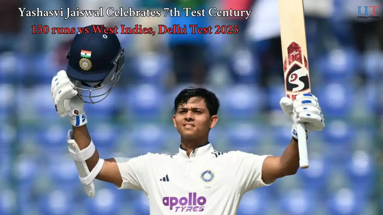 Yashasvi Jaiswal celebrates seventh Test century — 150 runs vs West Indies, Delhi Test 2025