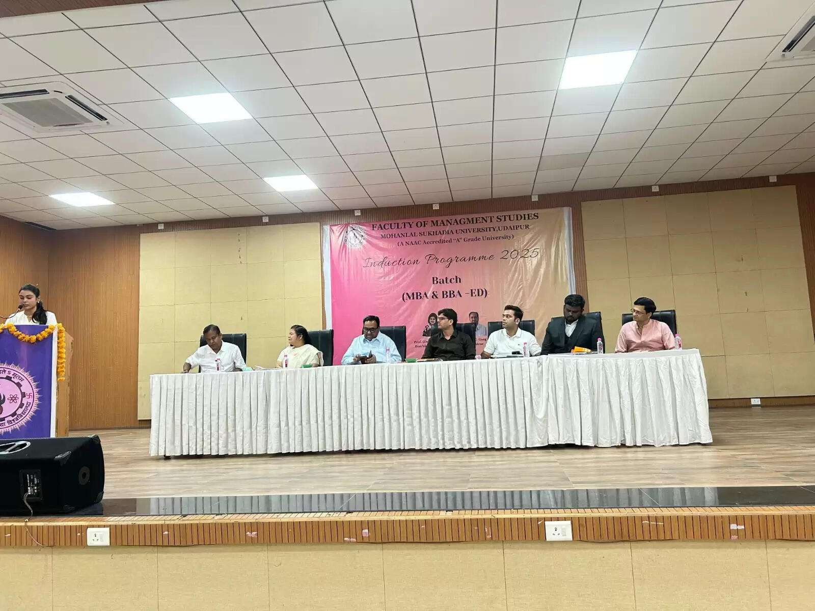  Faculty of Management Studies (FMS), Mohanlal Sukhadia University, Udaipur, welcomed its new MBA and BBA -ED batches with a grand Orientation Program on 11th August 2025 in the Faculty&rsquo;s seminar hall. The event began with a traditional welcome and lamp lighting ceremony by Prof. Meera Mathur (Director, FMS), Prof. Hanuman Prasad (Course Director, FMS), and distinguished guests, followed by Saraswati Vandana and the MLSU Kulgeet.