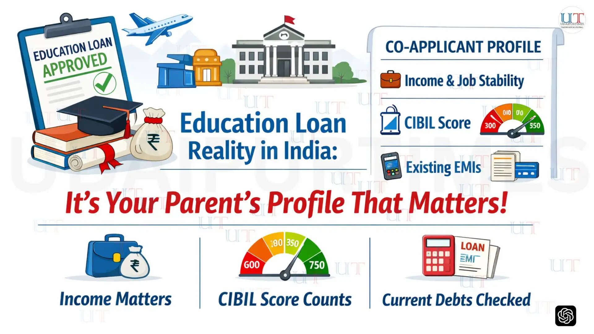 Parent co-applicant discussing education loan approval with student in India
