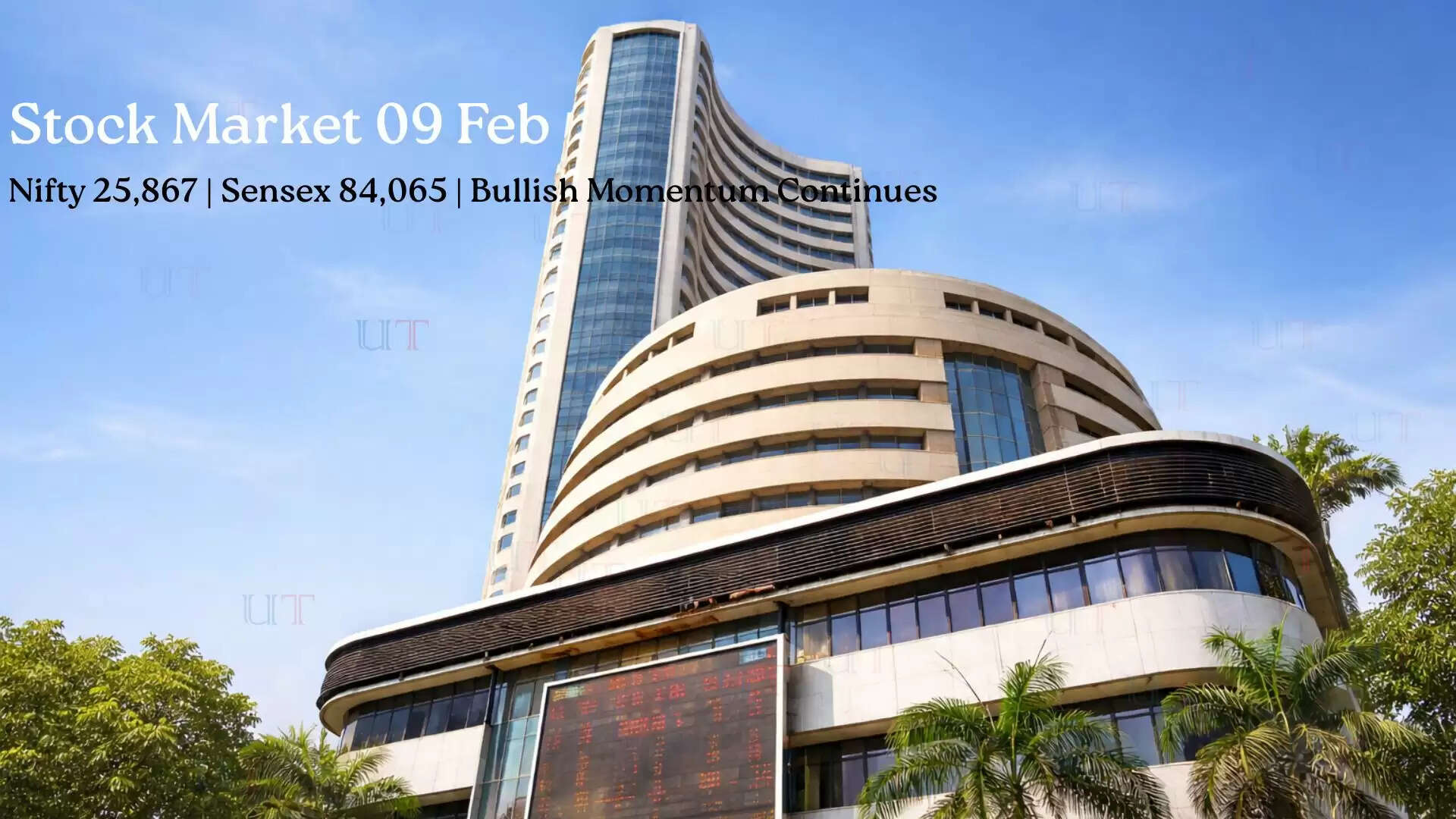 Indian stock market closes higher on Feb 9, 2026. Nifty at 25,867, Sensex up 485 points. PSU banks, consumer durables, and realty lead gains