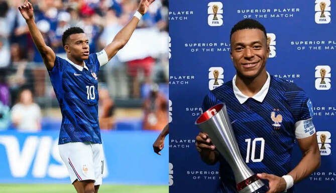 Kylian Mbappe celebrates after scoring against Sweden to move within one goal of Lionel Messi's all-time FIFA World Cup scoring record.
