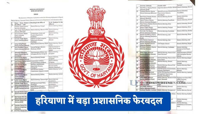 हरियाणा में बड़ा प्रशासनिक फेरबदल, इन अधिकारियों का हुआ&nbsp;ट्रांसफर&nbsp;