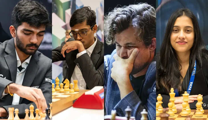 World Champion D Gukesh celebrates after defeating R Praggnanandhaa during Round 5 of Norway Chess 2026