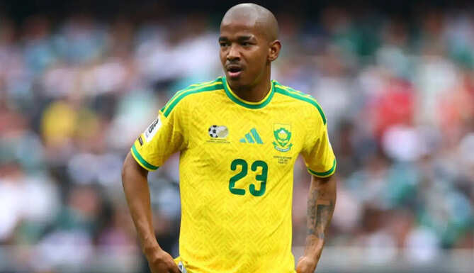 South African midfielder Jayden Adams during the 2026 FIFA World Cup before his untimely death at the age of 25.