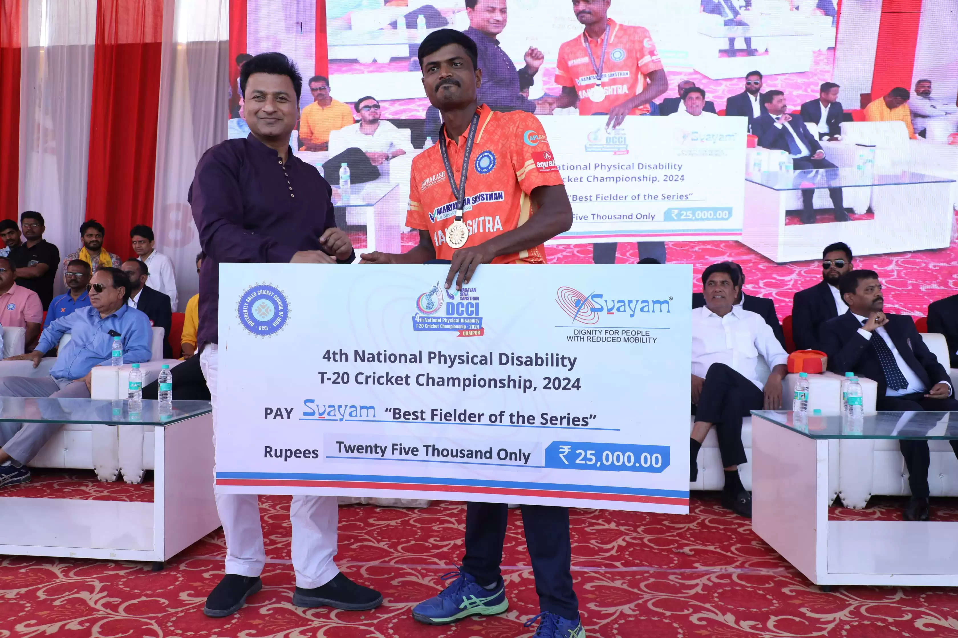 Mumbai emerged winners at the Fourth National Cricket  T20 Tournament for the Specially Abled being held at Udaipur. The Finals of the 11-day cricket championship was jointly organized by Narayan Seva Sansthan, Udaipur and the Differently Abled Cricket Council of India (DCCI) and was played Friday, October 25 at the BN College ground in Udaipur. Mumbai defeated Karnataka to emerge victorious and took home the  prize catch of Rs. 5 Lakh