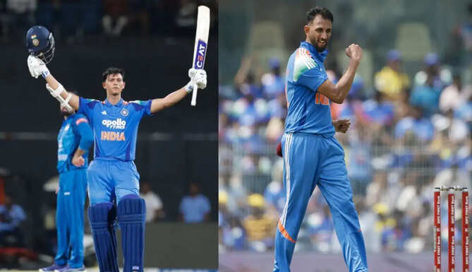 Yashasvi Jaiswal celebrates his century after Prasidh Krishna's five-wicket haul in India's ODI victory over Afghanistan