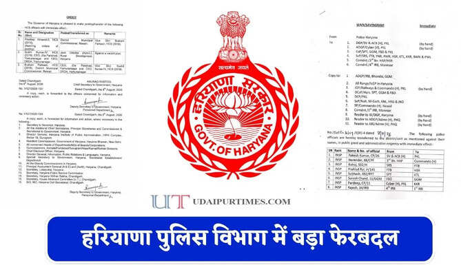 हरियाणा पुलिस विभाग में बड़ा फेरबदल, इन अधिकारियों का हुआ तबादला