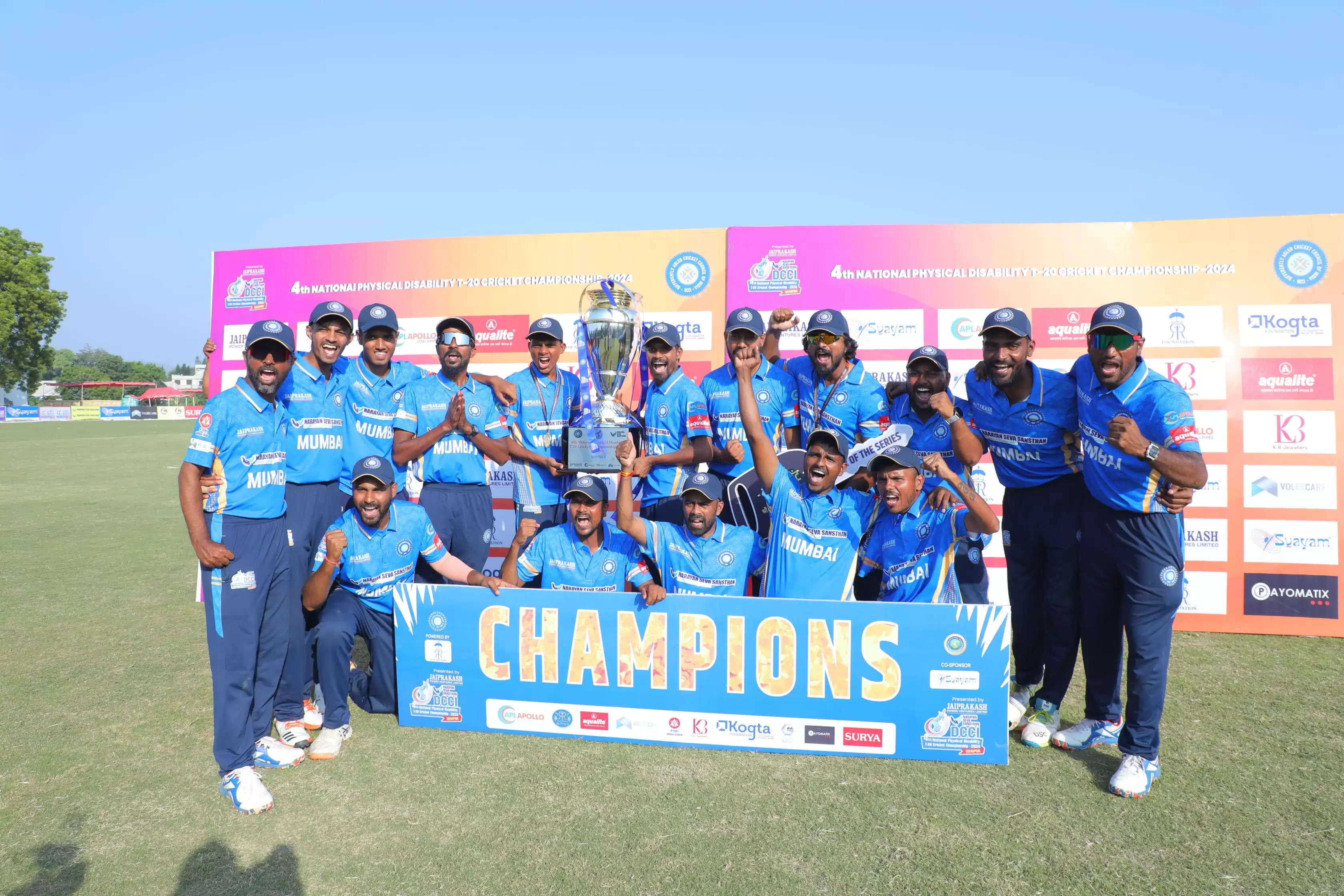 Mumbai emerged winners at the Fourth National Cricket  T20 Tournament for the Specially Abled being held at Udaipur. The Finals of the 11-day cricket championship was jointly organized by Narayan Seva Sansthan, Udaipur and the Differently Abled Cricket Council of India (DCCI) and was played Friday, October 25 at the BN College ground in Udaipur. Mumbai defeated Karnataka to emerge victorious and took home the  prize catch of Rs. 5 Lakh