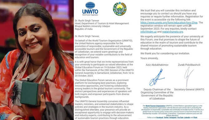 Ruchi Singh of BN University Tourism Department invited to Uzbekistan in UNWTO Conference