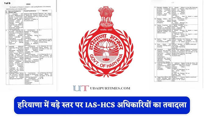 हरियाणा में बड़े स्तर पर IAS-HCS अधिकारियों का तबादला, देखें पूरी लिस्ट&nbsp;