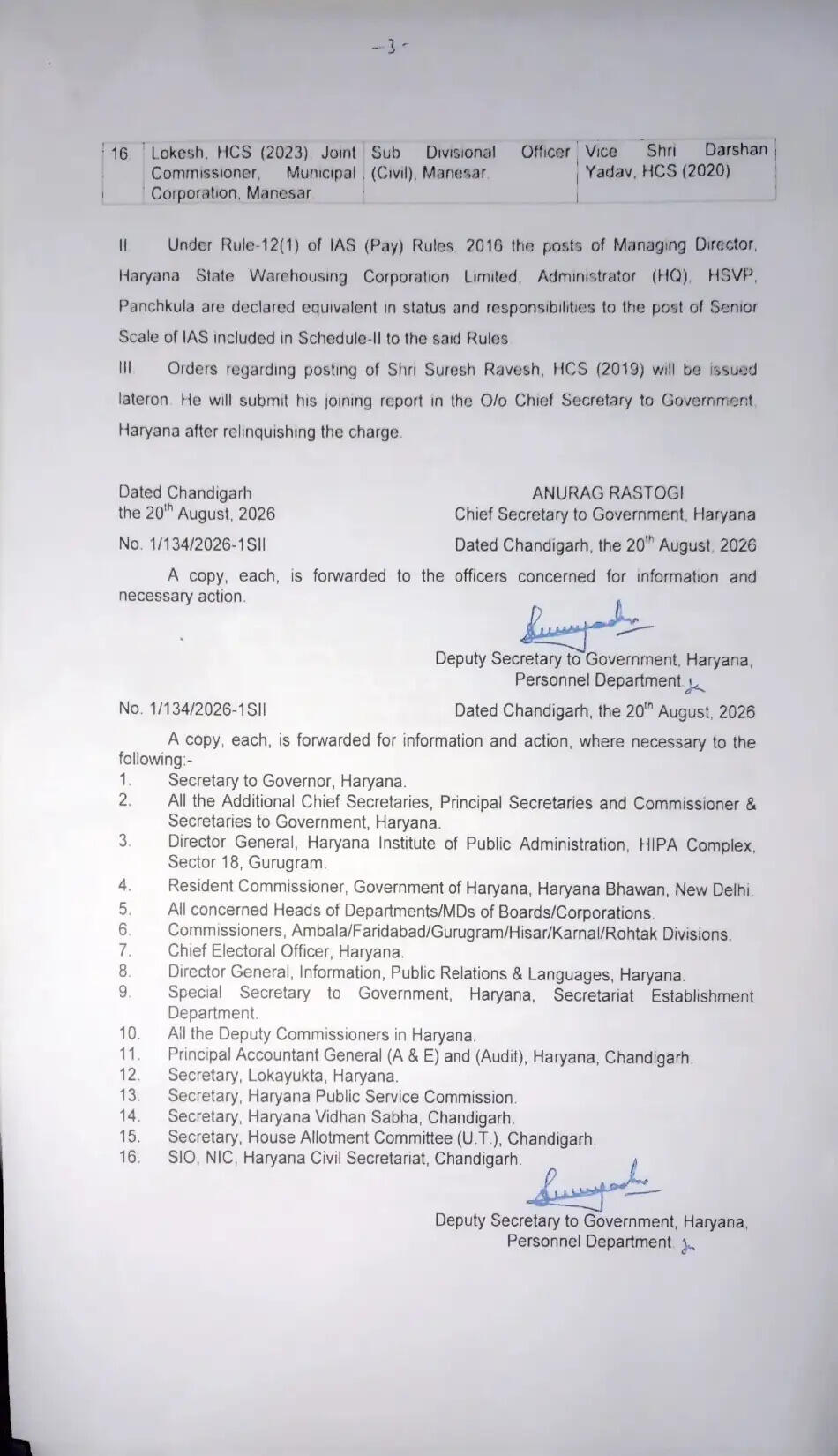 हरियाणा में बड़ा प्रशासनिक फेरबदल, कई IAS-HCS अधिकारियों का हुआ तबादला