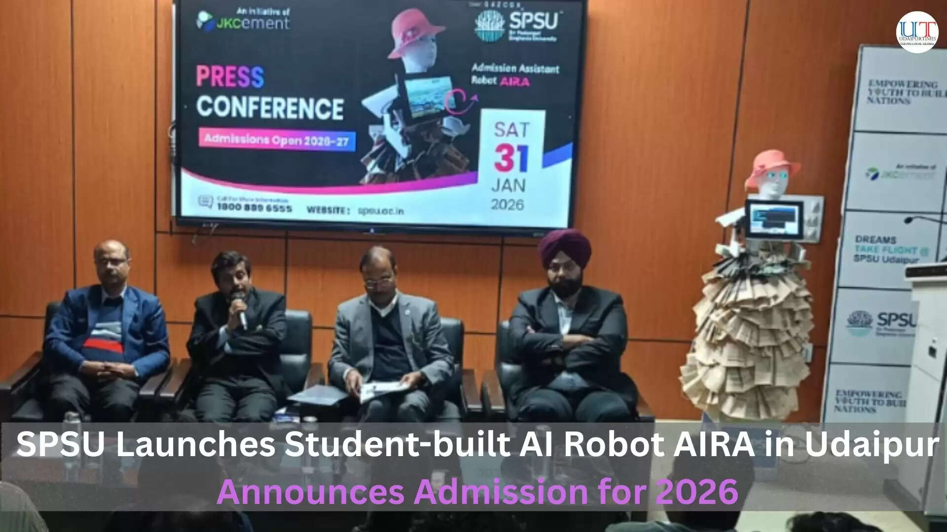 AIRA, the in-house AI-driven robot launched by Sir Padampat Singhania University at its Bhatewar campus near Udaipur